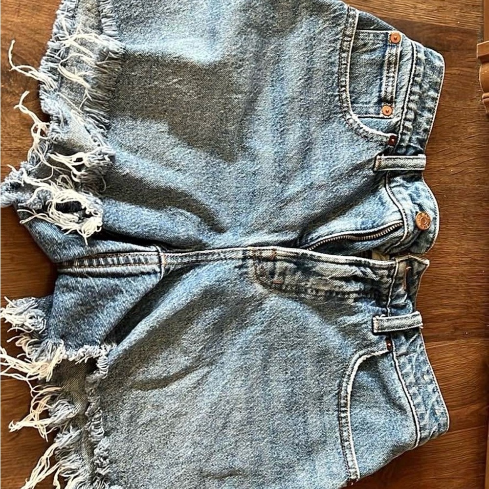 Madewell Blue Frayed Jean Shorts